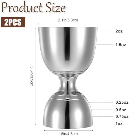 2 Pack 304 Stainless Steel Cocktail Jigger, 1oz 2oz Stainless Steel