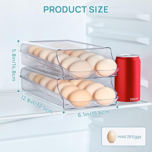 Vtopmart 2 Pack Egg Holder for Fridge, Automatic Rolling