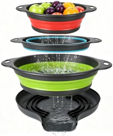 3-Pack Collapsible Colander for Kitchen with Self-Draining Base