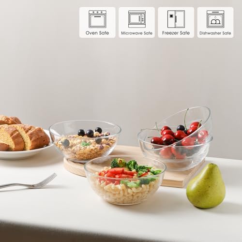NUTRIUPS 4 Pack Tempered Glass Prep Bowls, Clear Glass Bowl Set