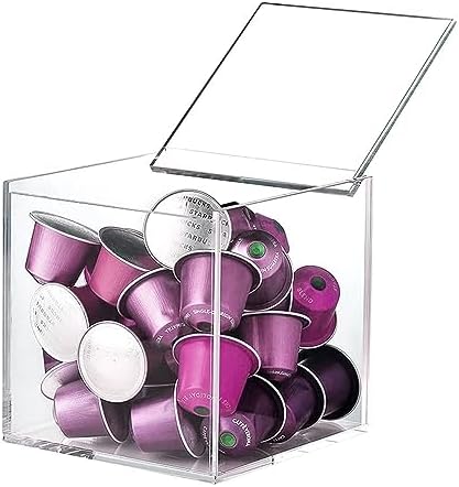 5 x 5 inch Clear Acrylic Coffee Pod Holder with Lid