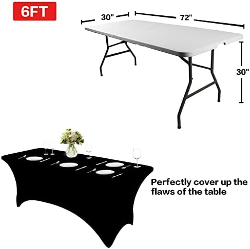 IVAPUPU 2 Pack 6FT Black Table Cloth for Rectangular Spandex Table