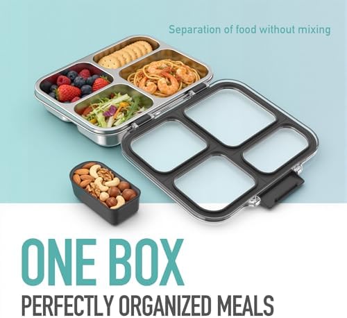 Stainless Steel Bento Box for Kids with Silicone Container, 4