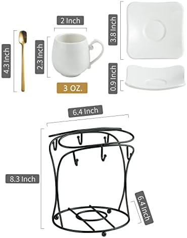 LYEOBOH Espresso Cups with Saucers Set, Coffee Cups Metal Stand and
