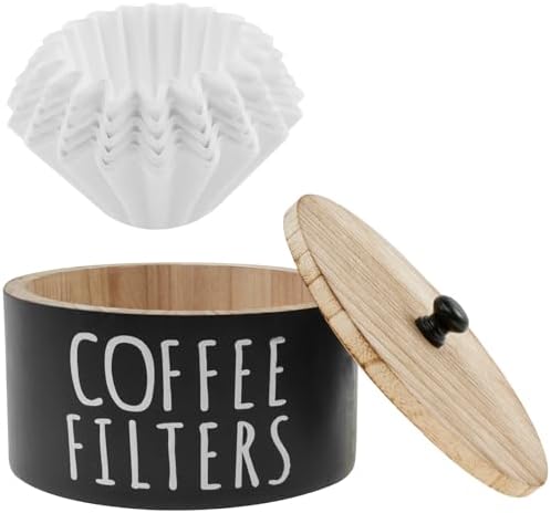 Coffee Filter Holder, Wooden Coffee Filter Storage with Lid, Round