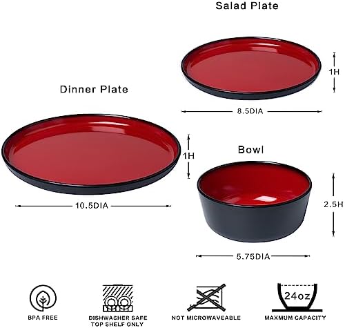 LEHAHA Melamine 12-Piece Modern Dinnerware Set, Kitchen Plates and
