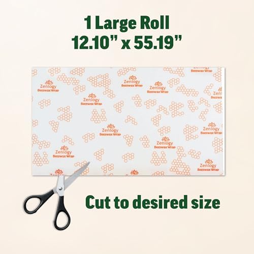 Zenlogy Beeswax Food Wrap Roll, 13 x 55 Inches, Organic Cotton