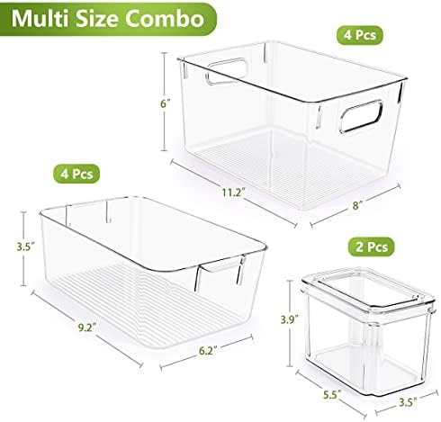 Set Of 10 Refrigerator Pantry Organizer Bins, Clear Plastic Food