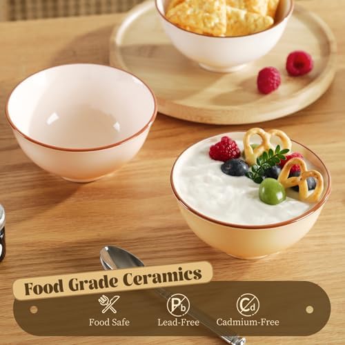Ceramic Dessert Bowl Set of 6 - Small Porcelain Bowls for Rice, Snack
