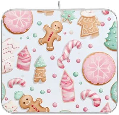 Emelivor Pink Green Christmas Gingerbread Dish Drying Mat for Kitchen