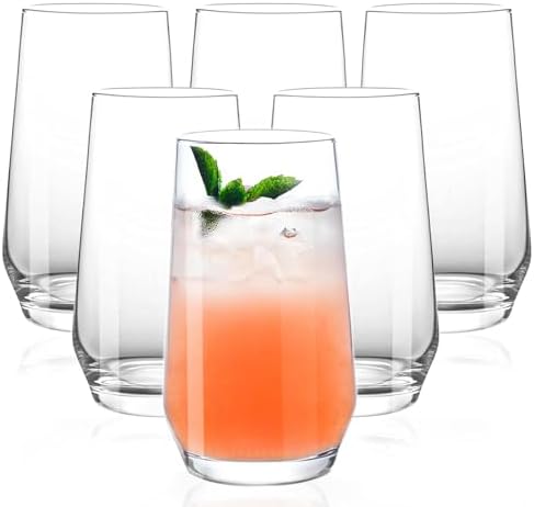 Drinking Glasses Set of 6, 16oz Crystal Clear Water Glasses Set