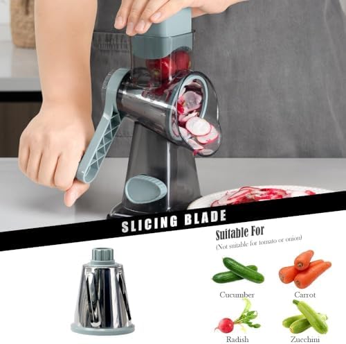 Badelite Cheese Grater, 3 Changeable Blades, Grey Blue