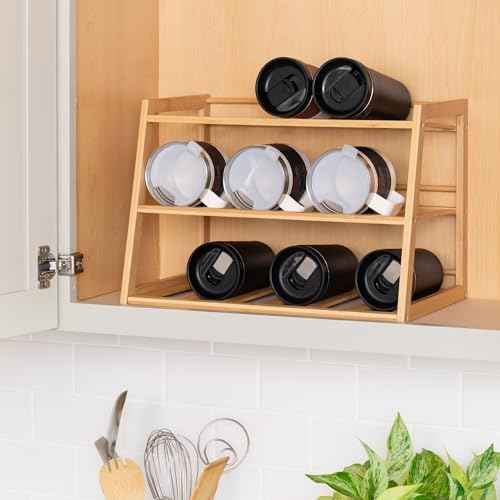 Honey-Can-Do 3-Tier Bamboo Water Bottle Organizer Rack - Stackable