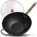 Todlabe Wok with Lid, 13 Inch Carbon Steel Woks & Stir-fry Pans Nonstick