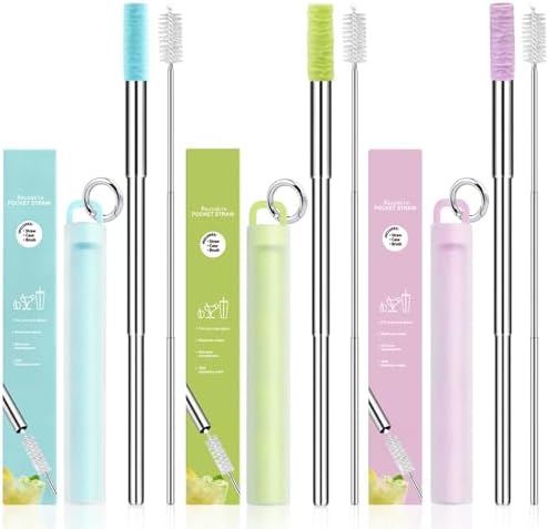 Reusable Straws 3Pack Metal Straw Foldable Portable Drinking Straw