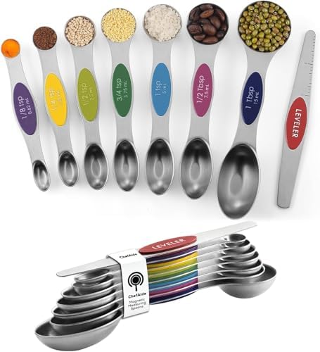 ChefAide Set of 8 Magnetic Measuring Spoons, Stainless Steel, Dual