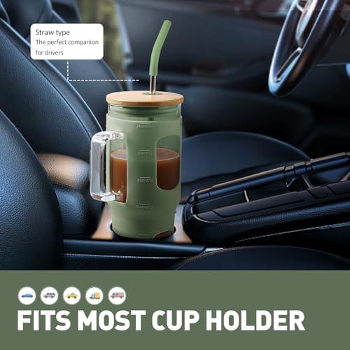 WINSA Glass Tumbler with Lid, 32 oz Glass Cup with Handle, Glass Water