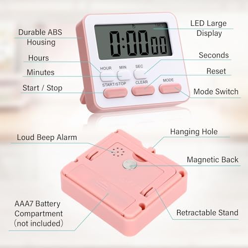 Leumoi 6 Pcs Digital Kitchen Timer, Multicolor