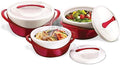 Pinnacle Insulated Casserole Dish with Lid 3 pc. set 2.6/1.25/.6 qt. Elegant Hot Pot Food Warmer/Cooler - Large Thermal Soup/Salad Serving Bowl- Stainless Steel –Best Gift Set for Moms –Holidays Red