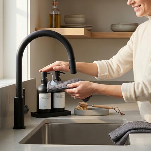 Glass Kitch Soap Dispenser Set,Matte Black