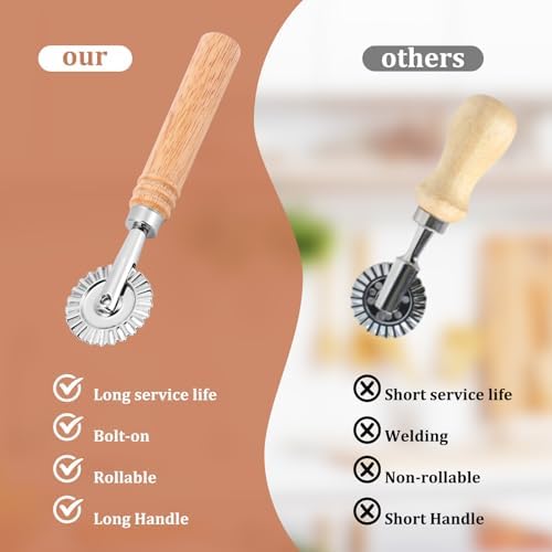 SHANGSKY Pastry Cutter Wheel, Ravioli Cutter Wheel with Long Wooden