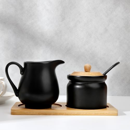 Ceramic Sugar and Creamer Set,Sugar Bowl with Lid and Spoon,Cream
