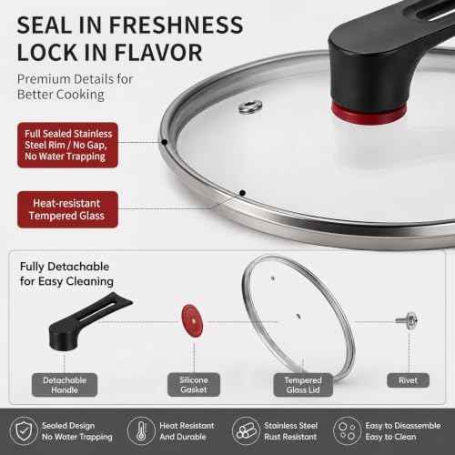 14-Inch Stainless Steel Wok Pan with Glass Lid - Tri-Ply Nonstick Wok & Stir-Fry Pan, PFOA Free Uncoated Cookware for All Cooktops, Induction Compatible, Flat Bottom