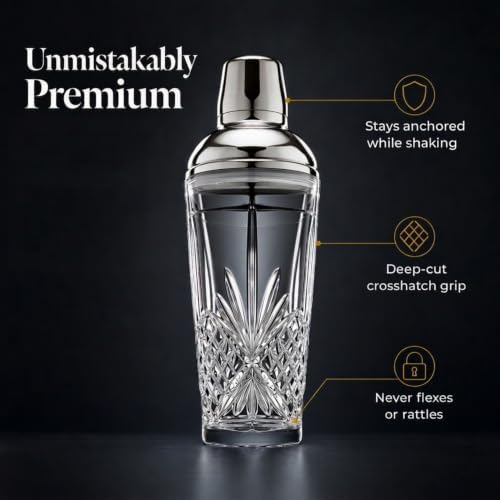 Godinger Dublin Crystal Cocktail Shaker with Lid - Glass Martini