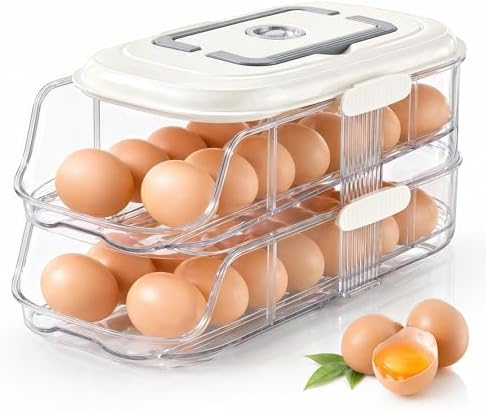 Egg Holder for Fridge, 2-Tier Automatic Rolling Container