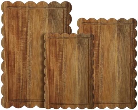 3 Pcs Acacia Wood Scalloped Cutting Boards for Kitchen