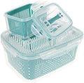 2pcs Fridge Food Box with Drainer, Stackable Plastic Storage