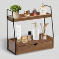 2-Tier Bathroom Countertop Organizer with Drawer, Brown