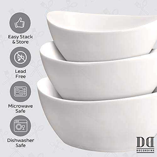 3 Piece Serving Bowl Set – Elegant White Porcelain Salad Bowls for