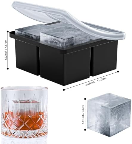 Bangp Large Ice Cube Tray for Whiskey,2 Pack Silicone Ice Cube Molds