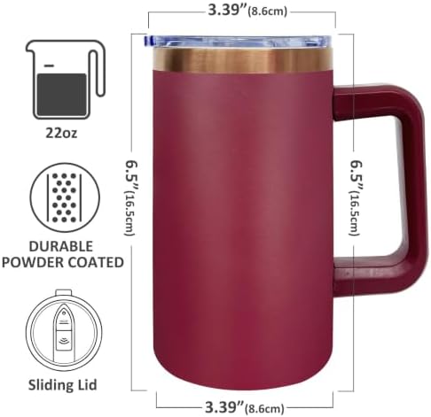 22oz Insulated Coffee Mug Bulk with Handle and Lid Red,1pack