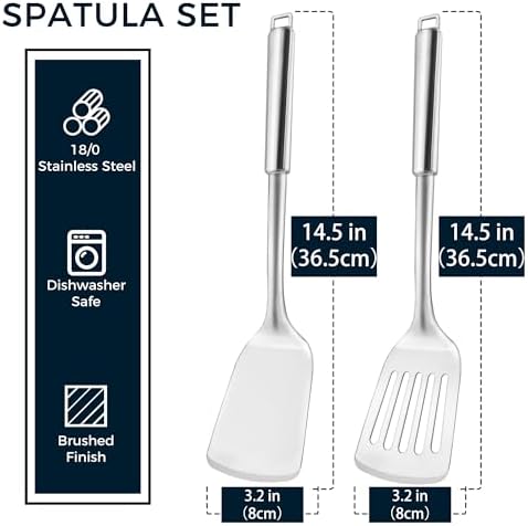 14.5-in Stainless Steel Spatula Set, 18/0 SS Heavy Duty Turner &