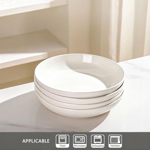 White Ceramic Pasta Bowls Set of 4, 8.7 Inch Large Deep Salad Plates