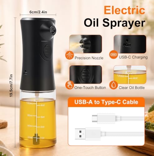 Electric Oil Sprayer, 160ml Glass Bottle, Black