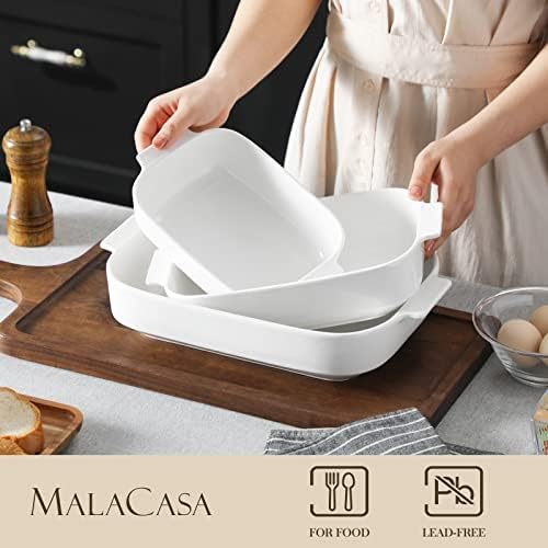 MALACASA Ceramic Casserole Dishes Set of 3, White
