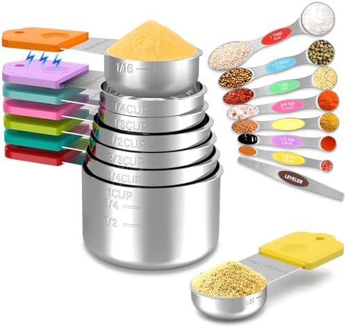 Magnetic Measuring Cups and Spoons Set | 16-Piece Stainless Steel