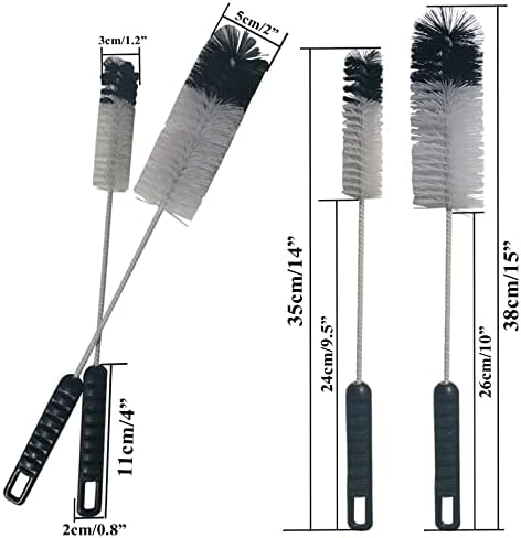 Bottle Brushes Thin Long Handle X 4, Soft Nylon Slim Wire Set