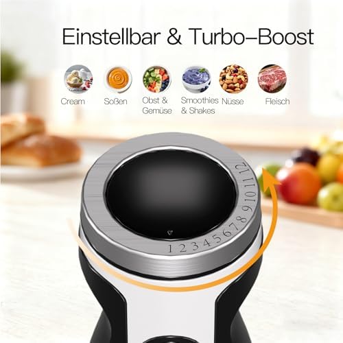 MegaWise Blender Handheld 12-Speed Stainless Steel Electric Hand