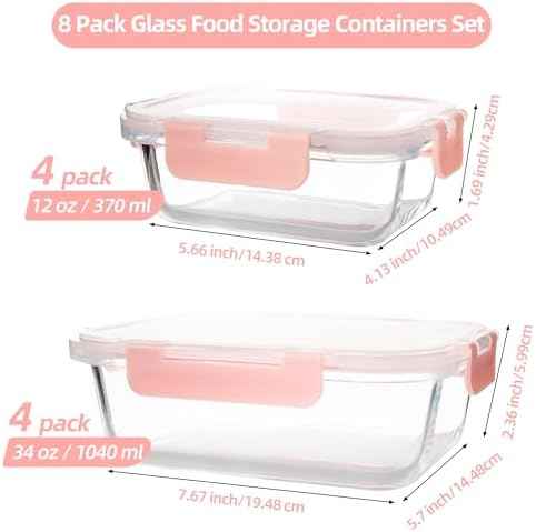 16Pack Glass Meal Prep Containers with Pink Lids