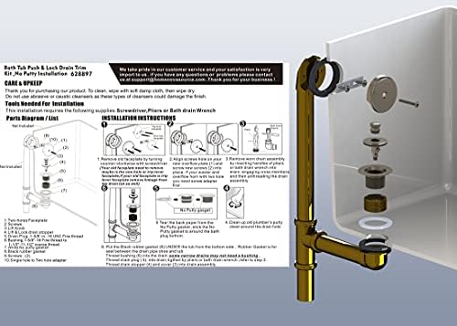 Artiwell Push & Lock Bathtub Drain Conversion Kit,Brushed Nickel