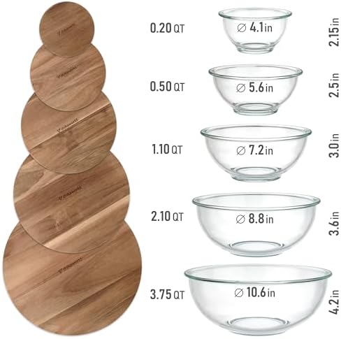 Stackable Glass Mixing Bowls with Acacia Lids Set of 5