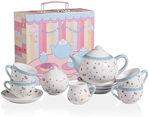 Sweejar Porcelain Tea Set for Little Girls,Kitchen Toys Tea Party Set