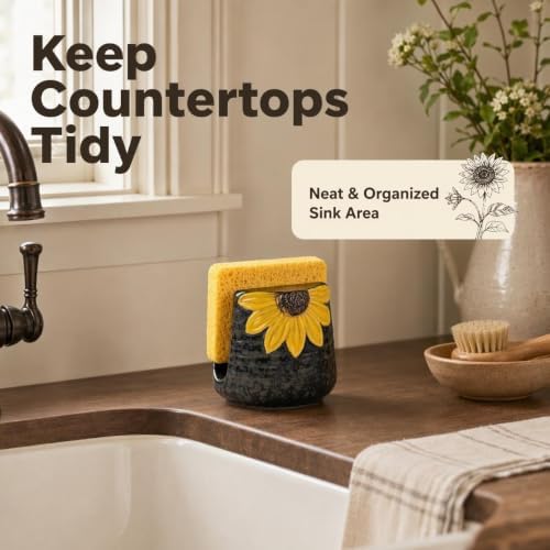 Ceramic Sunflower Dish Sponge Holder for Kitchen Sink