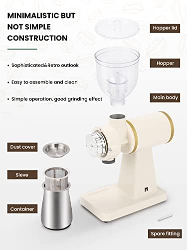 Huanyu 60mm Flat Burr Coffee Grinder, Cream White