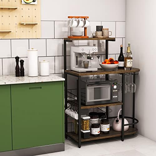 Giantex Kitchen Bakers Rack, 4-Tier Microwave Stand, Rustic Brown