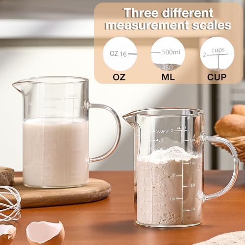 500ML 2 CUP Glass Liquid Measuring Cup With Handle, High Borosilicate